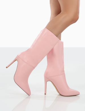Lisel Pink PU Pointed Toe Heeled Ankle Boots