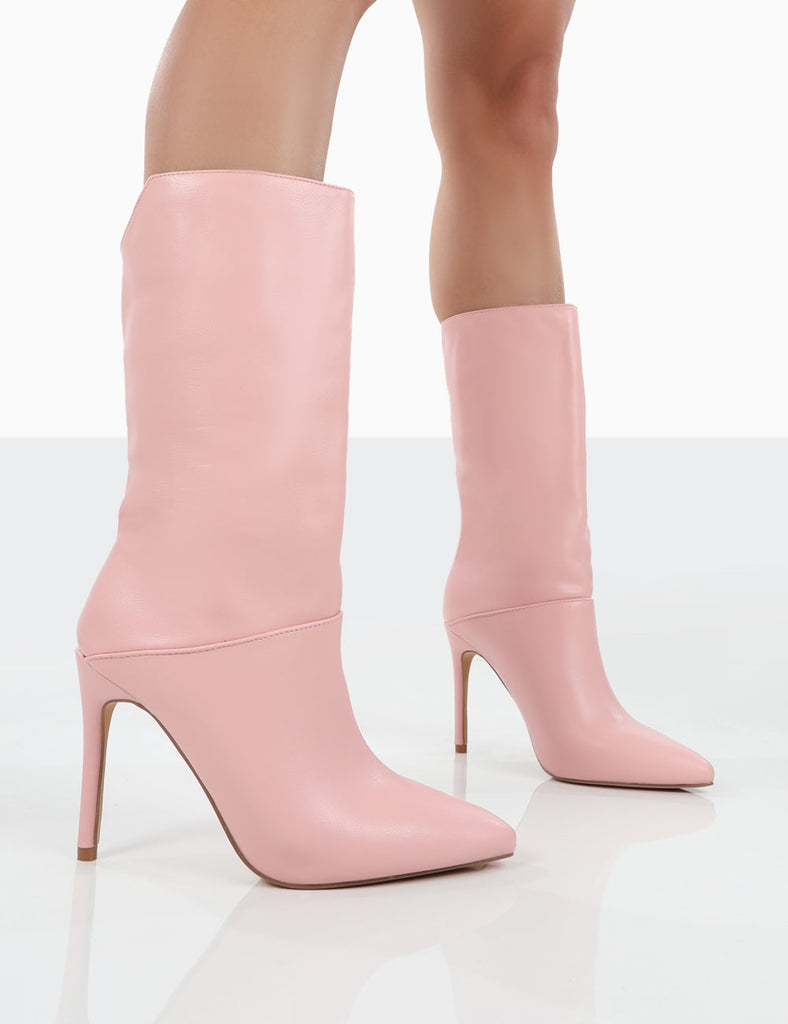 Lisel Pink PU Pointed Toe Heeled Ankle Boots | Public Desire