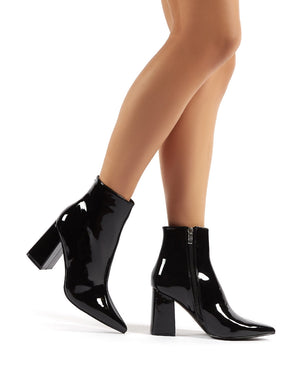 Empire Wide Fit Black Patent Pointed Toe Ankle Boots