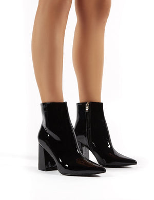 Empire Wide Fit Black Patent Pointed Toe Ankle Boots