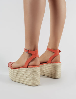 Tarini Clear Perspex Espadrille Flatform Sandals in Red