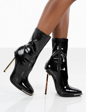 Kenza X Public Desire Lou Lou Black Patent Stiletto Heel Sock Boots