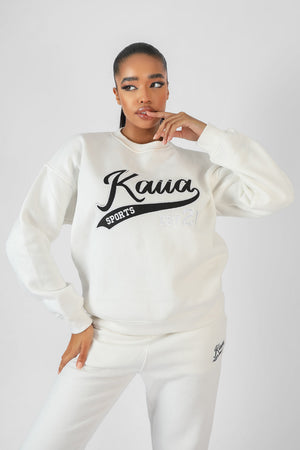 Varsity Embroidery Sweatshirt Ecru