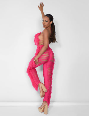 Fringe Trousers Hot Pink