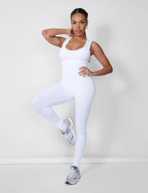 Seamless V Front Sleeveless Unitard White