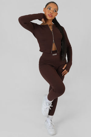 Double Ended Zip Kaiia Sport Top Chocolate