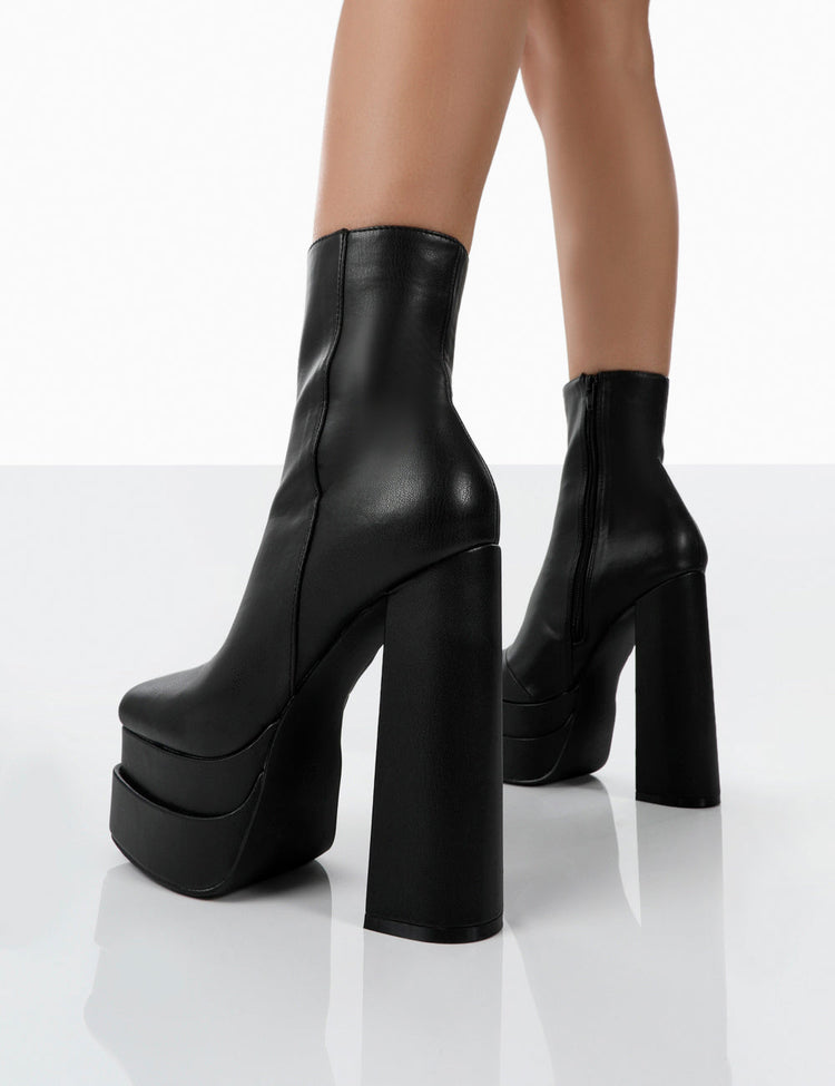 Supine Black Pu Chunky Platform High Heeled Ankle Boots | Public Desire