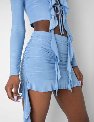 Frill Detail Ruched Mini Skirt Baby Blue