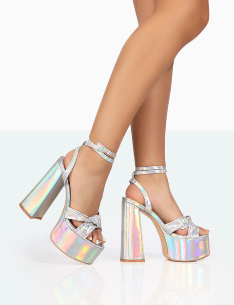 Silver Peep Toe Heels