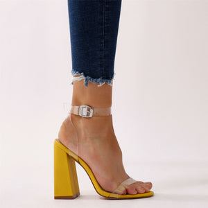 Charlotte Clear Perspex High Heels in Yellow