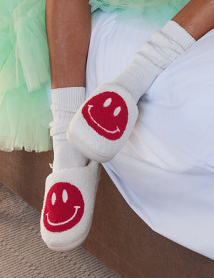 Smile Red Printed Smiley Face Slippers