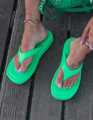 Surfs Up Green Flatform Flip Flop Thong Sandals