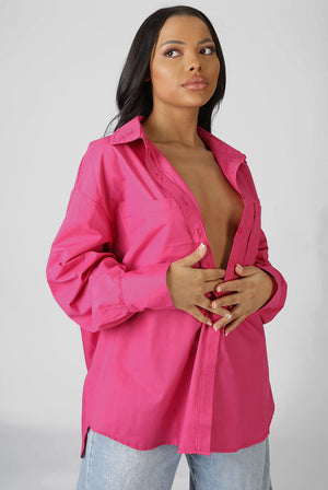 Oversized Pocket Poplin Shirt Pink