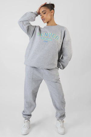 Oversized Denver Print Sweatshirt Grey