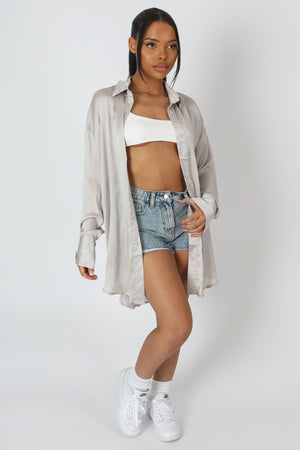 Oversized Satin Shirt Silver