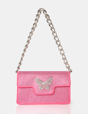 The Butterfly Pink Diamante Shoulder Bag