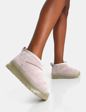 Bambi Light Grey Faux Suede Ultra Mini Ankle Boots