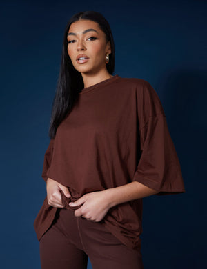 Exposed Seam Oversized T Shirt Coffee