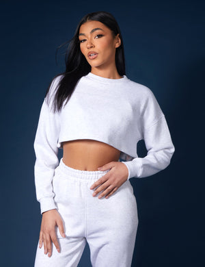 Oversized Cropped Sweat Oatmeal Marl