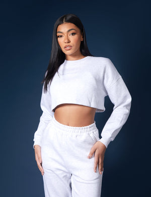 Oversized Cropped Sweat Oatmeal Marl