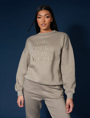 Be Your Own Muse Embroidered Sweatshirt Khaki