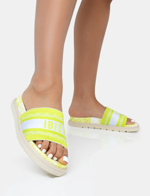 Jet Set Lime Embroidered Ibiza Print Slider Sandals