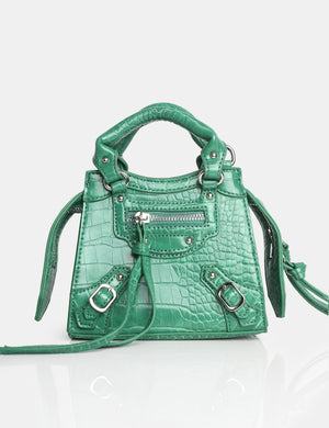 The Bea Green Croc PU Zip Detail Mini Handbag