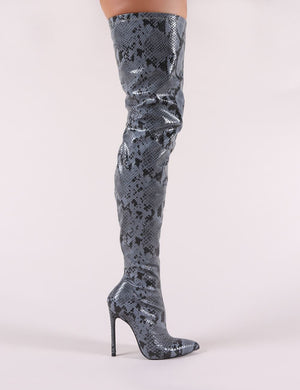 Fleur Over the Knee Boots in Snake Print