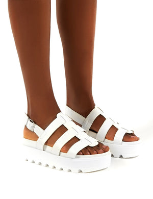 Coco White Pu Triple Strap Gladiator Platform Sandals