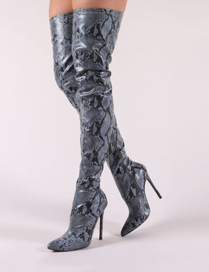 Fleur Over the Knee Boots in Snake Print
