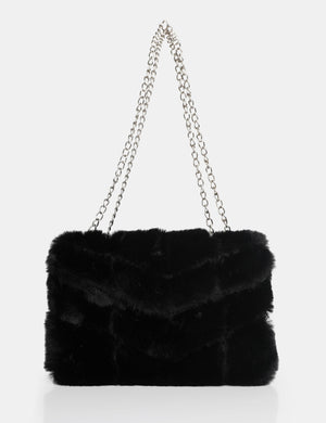 The Marshmallow Black Faux Fur Shoulder Bag