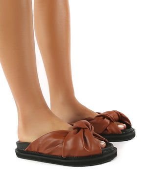 Bay Wide Fit Tan PU Knot Detail Sandals