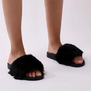 Kabuki Slider in Black Faux Fur