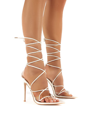 Carmen White and Clear Perspex Lace Up Stiletto High Heels