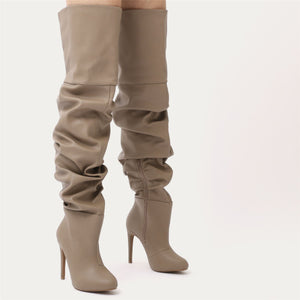 Ciara Over The Knee Slouch Boots in Taupe