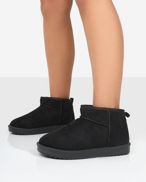 Frosty Black Faux Suede Ultra Mini Ankle Boots