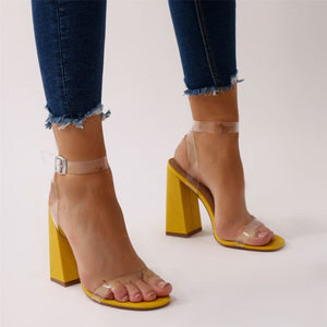 Charlotte Clear Perspex High Heels in Yellow