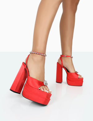 red platforms heels