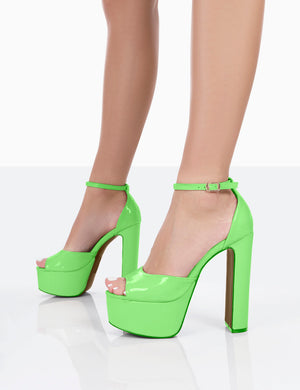 Kylie Wide Fit Lime Patent High Heel Peep Toe Platform Block Heels