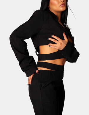 Wrap Front Cropped Blazer Black