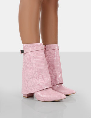 tigger Shinkan På forhånd Fyre Baby Pink Croc Pointed Toe Heeled Ankle Boots | Public Desire