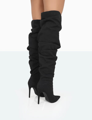 Lariza Black Faux Suede Pointed Toe Stiletto Over the Knee Boots
