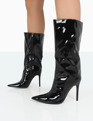 Wanda Black Patent PU Pointed Toe Stiletto Knee High Boots