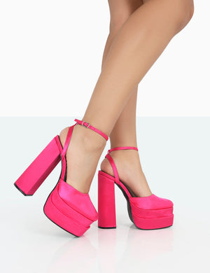 Hot Pink Block Fuchsia Block Heels Moonchild Fuchsia Pink Satin