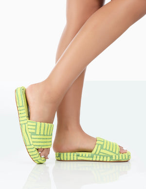 Juicy Lime Yellow Terry Towelling Slider Slippers
