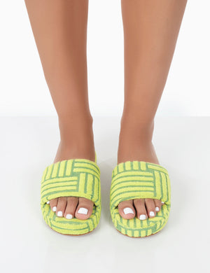Juicy Lime Yellow Terry Towelling Slider Slippers