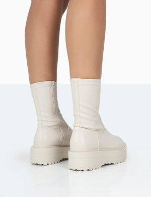 Auden Wide Fit White Chunky Sole Ankle Boots