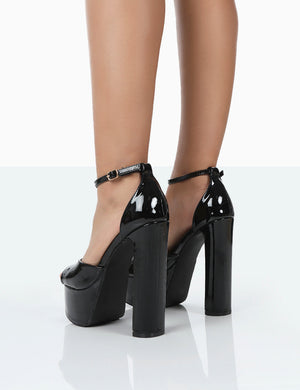Kylie Wide Fit Black Patent High Heel Peep Toe Platform Block Heels