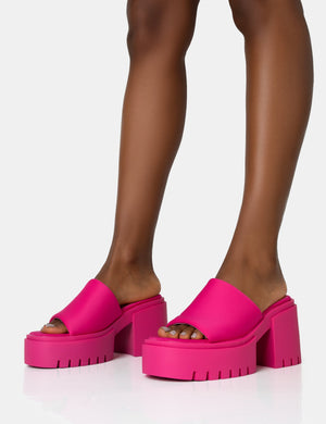 Sabeena Pink Chunky Mule Round Toe Mid Heel Sandals