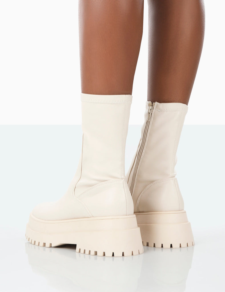 Rusty Bone Pu Chunky Sole Sock Ankle Boots | Public Desire